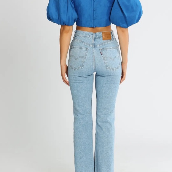 Reverb Puff Sleeve Cropped Top Cobalt Bluf - Picture 3 of 3